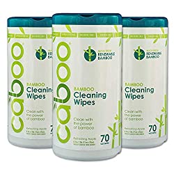 Caboo All Purpose Bamboo Cleaning Wipes, Eco Friendly Multi-Surface Kitchen Wipes - 3 Canisters with a Total of 210 Wipes